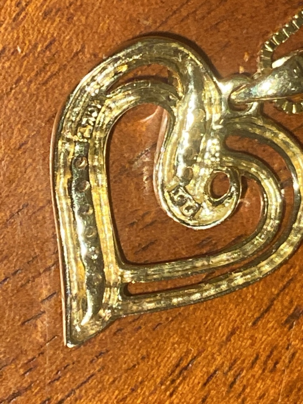 10K Solid Yellow Gold Diamond Ribbon Heart Pendant with Diamond Accents. - Picture 13 of 16